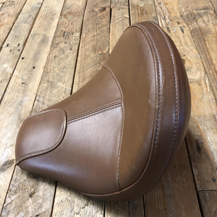 Indian Scout rider's solo seat in desert tan vinyl